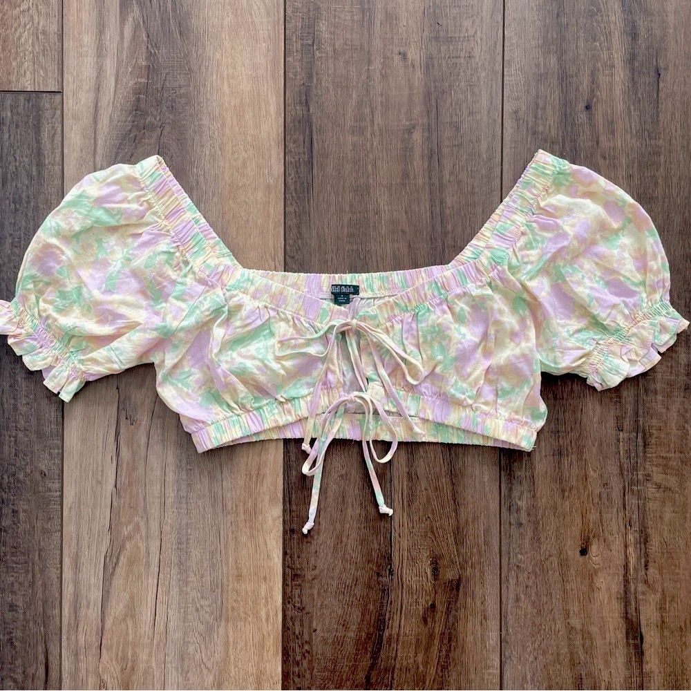 Wild Fable Womens Small Crop Top Yellow Pink Floral Peasant Spring Cottagecore